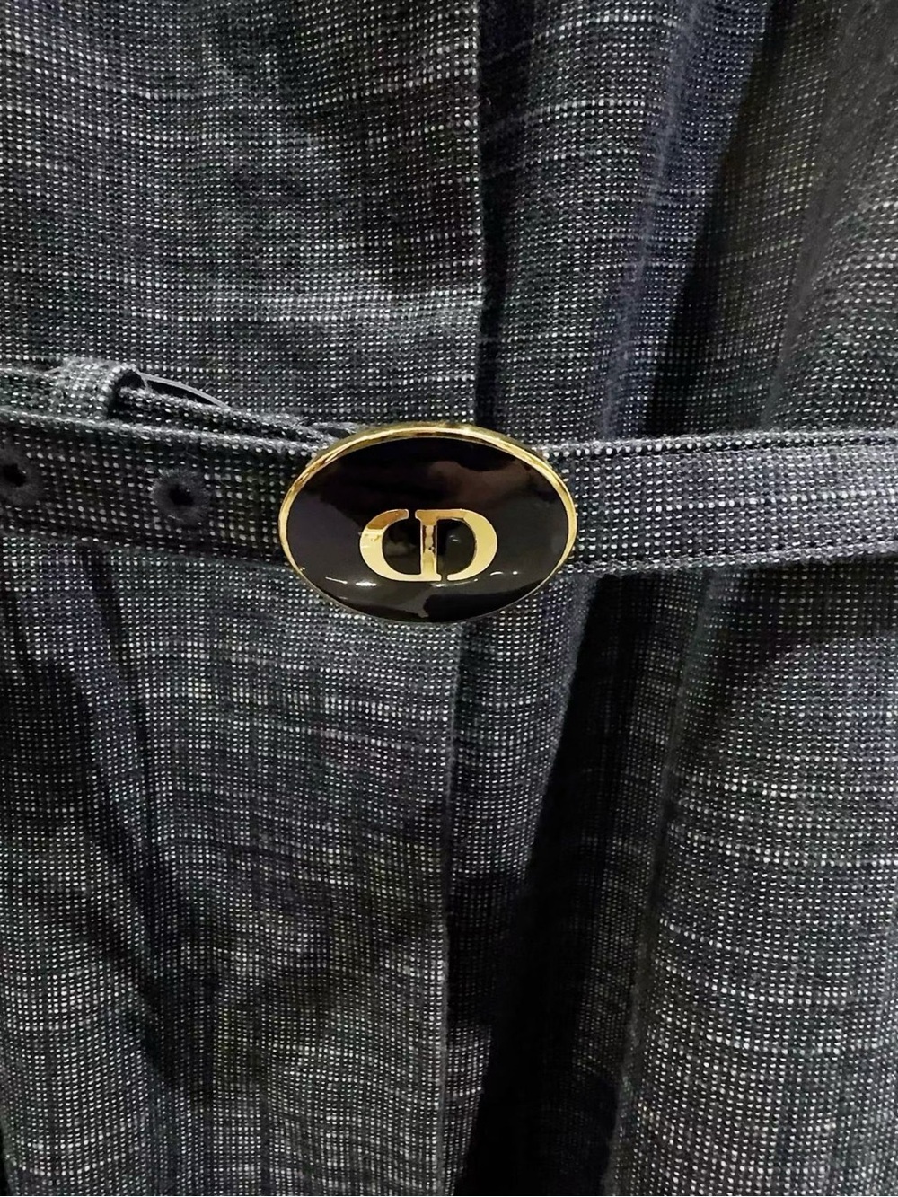 Dior Navy Tweed Sleeveless Belted Dress - Picture 3 of 5